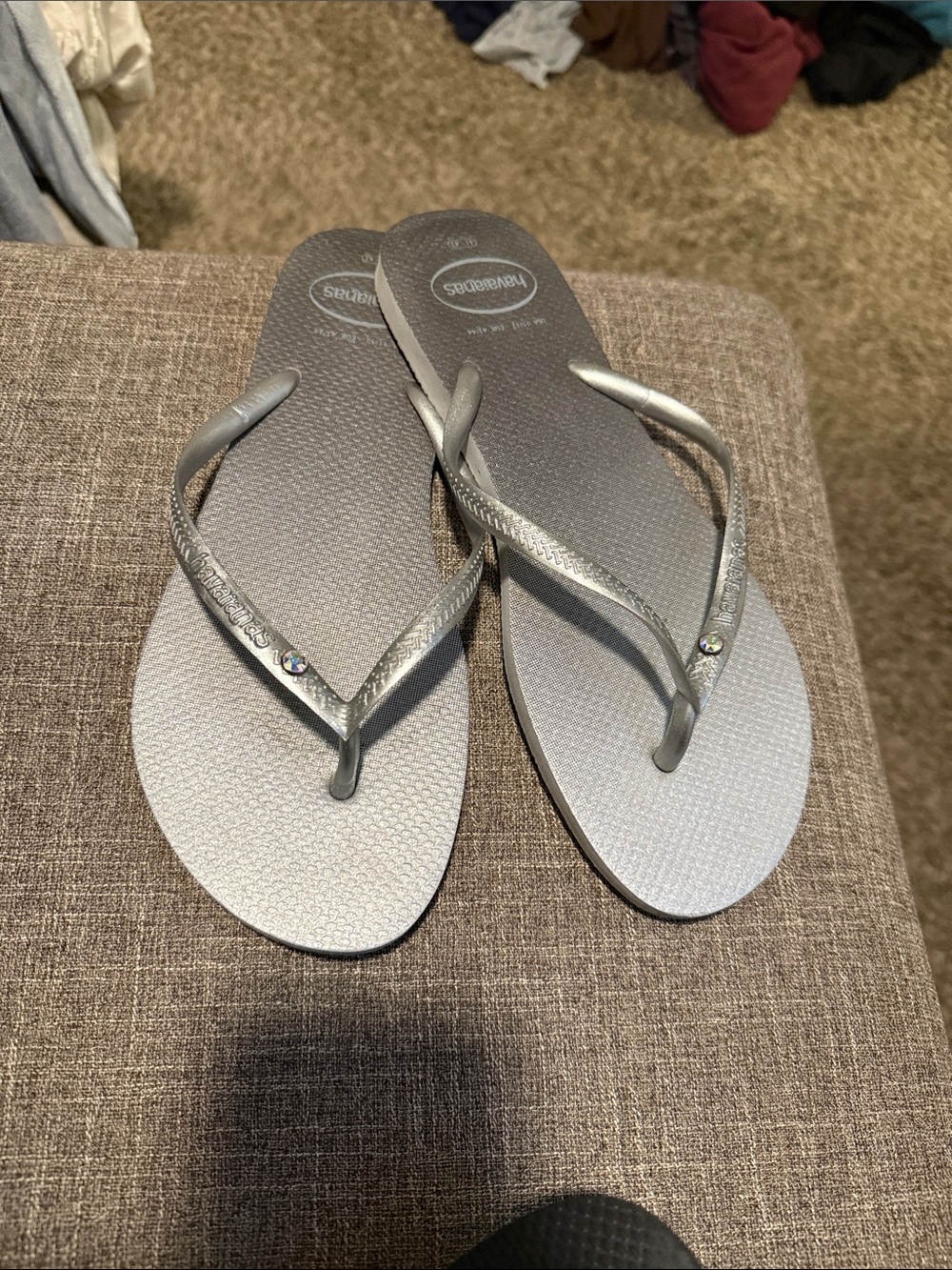 Havaianas Women's Metallic Silver Flip Flops with Sparkle Accent